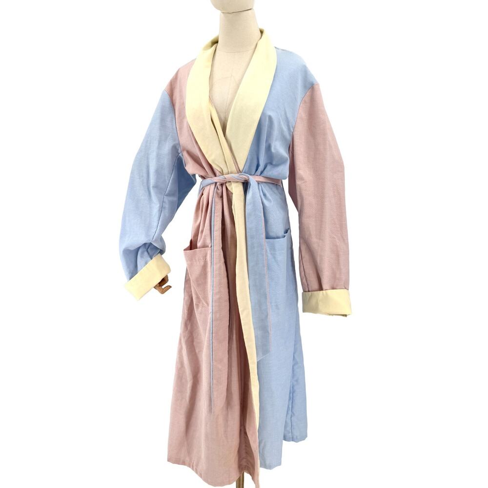 Vintage 80s Pierre Cardin Pastel Colorblock Shawl Collar Robe